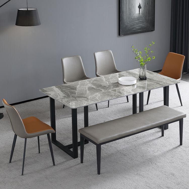 Industrial Grey Table for Restaurant Rectangle Dining Table with Double Pedestal Clearhalo 'Dining Tables & Seating' 'Dining Tables' 'dining_table' 'furn' 'furn_dining_table' 'Furniture' 'furniture_dining_table' 'Kitchen & Dining Furniture' 'kitchen' 'kitchen_dining_table' 1200x1200_c648cd15-c3ad-42c4-8516-1913e8c518d2