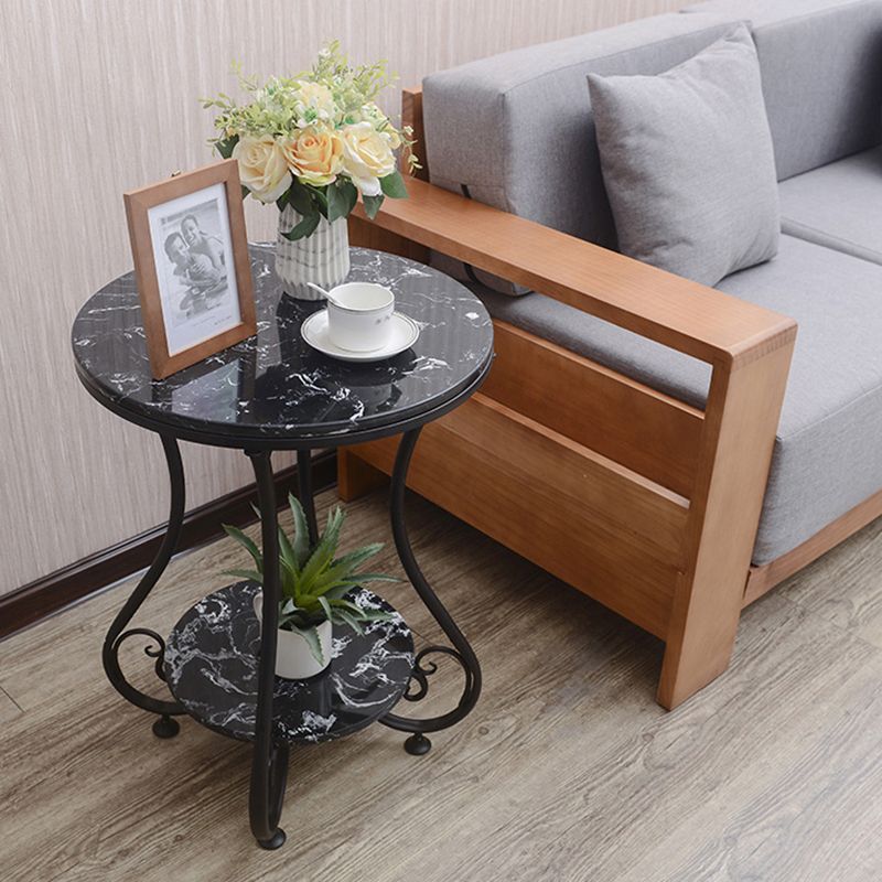 Glam Round Glossy Marble Top End Table Metal Curved Sofa Side End Table