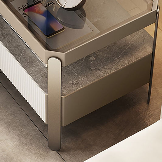 Modern de almacenamiento abierto Pino y mesa nocturna de pino y vidrio para dormitorio