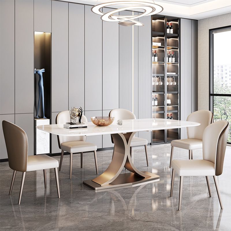 Steenglam -rechthoek eettafel witte top voetstuktafel voor thuis