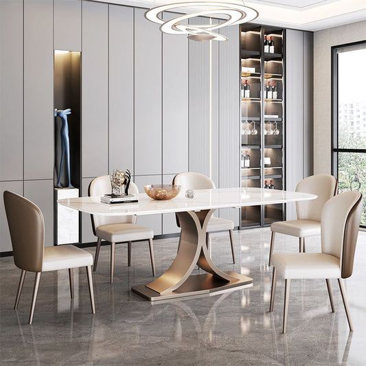 Mesa de comedor de rectángulo de glamour de piedra mesa de pedestal blanca para el hogar para el hogar