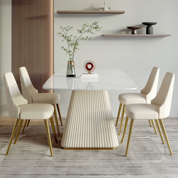 Contemporary Style Sintered Stone Dining Table with White Fixed Table and Pedestal Base Clearhalo 'Dining Room Sets' 'Dining Tables & Seating' 'dining_room_set' 'furn' 'furn_dining_room_set' 'Furniture' 'furniture_dining_room_set' 'Kitchen & Dining Furniture' 'kitchen&dining_furn' 'kitchen' 1200x1200_c65694fa-a071-44c2-af4a-96cb96227e04