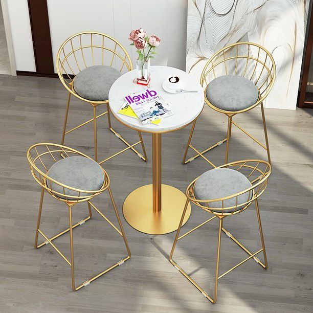 1/5 Pieces Glam Round Bar Table Set Bistro Set with White Faux Marble Top Clearhalo 'Bar Furniture' 'furn' 'furn_home_bar_bar_sets' 'Furniture' 'Home Bars & Bar Sets' 'home_bar_bar_sets' 'Kitchen & Dining Furniture' 1200x1200_c65bb405-6abb-442f-9a72-030ce9c288ad