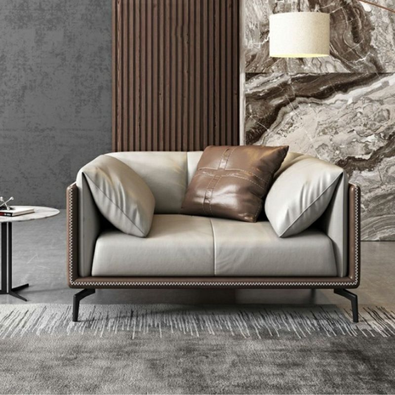 Standard Square Arm Loveseat Grey Loose Back Leather Bench Seating Clearhalo 'furn' 'furn_sofas' 'Furniture' 'furniture_sofas' 'kitchen' 'kitchen_sofas' 'Living Room Furniture' 'Sofa' 'sofas' 1200x1200_c65c15d9-330b-4698-b206-9db5f5c9a2cb