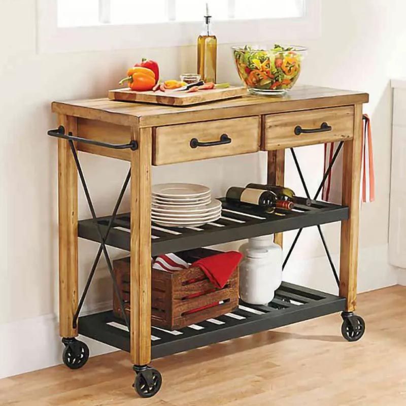 Moderna cucina in legno isola rotolante carrello con asciugamano