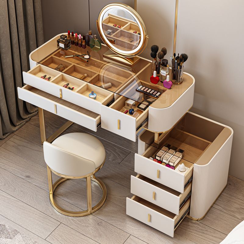 Glam Wooden Makeup Vanity Desk 6 Drawer Beige Dressing Table