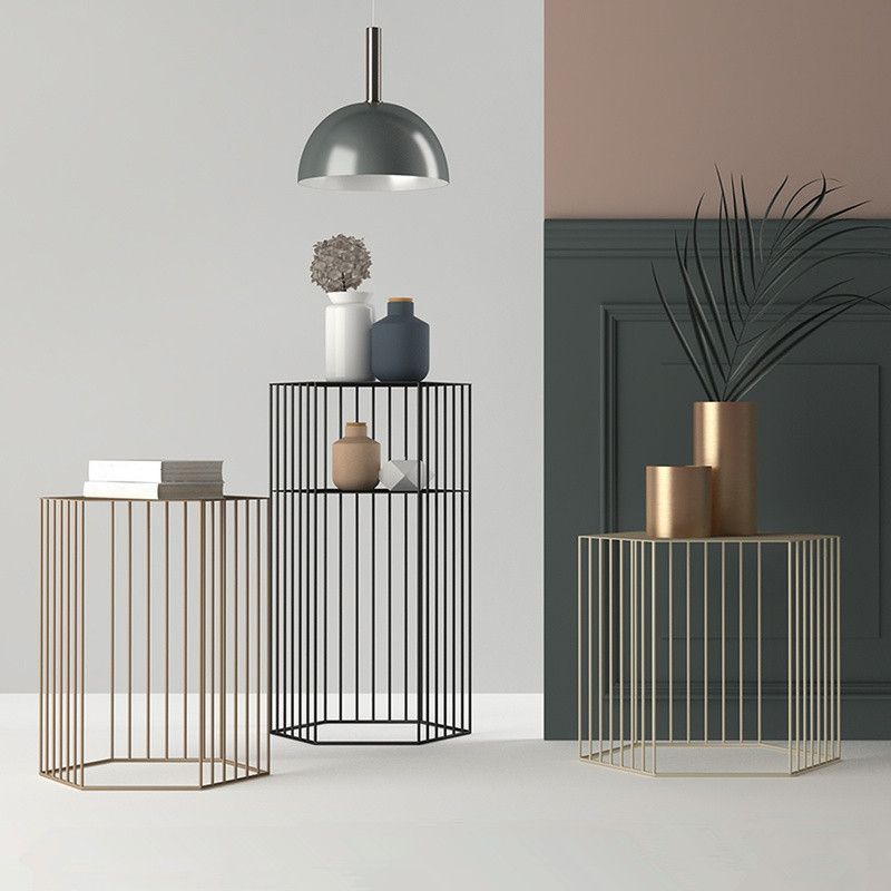 Hexagon Top Side Table Mid-Century Modern Ironcraft Frame End Table Clearhalo 'Coffee & Accent Tables' 'End & Side Tables' 'end_side_tables' 'furn' 'furn_end_side_tables' 'Furniture' 'Living Room Furniture' 1200x1200_c6669469-1f08-48bb-ac81-15f4095954f8