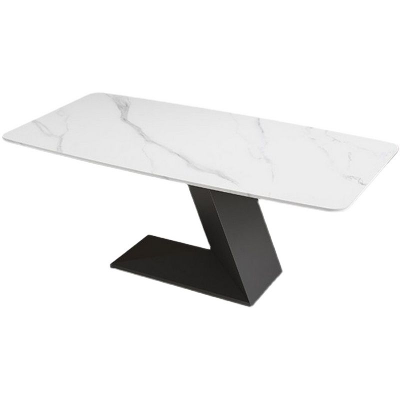 Stone Top Modern Dining Room Table Rectangle Dining Table with Black Pedestal Base Clearhalo 'Dining Tables & Seating' 'Dining Tables' 'dining_table' 'furn' 'furn_dining_table' 'Furniture' 'furniture_dining_table' 'Kitchen & Dining Furniture' 'kitchen' 'kitchen_dining_table' 1200x1200_c666b173-37fb-4616-bffc-4f3829934cb6
