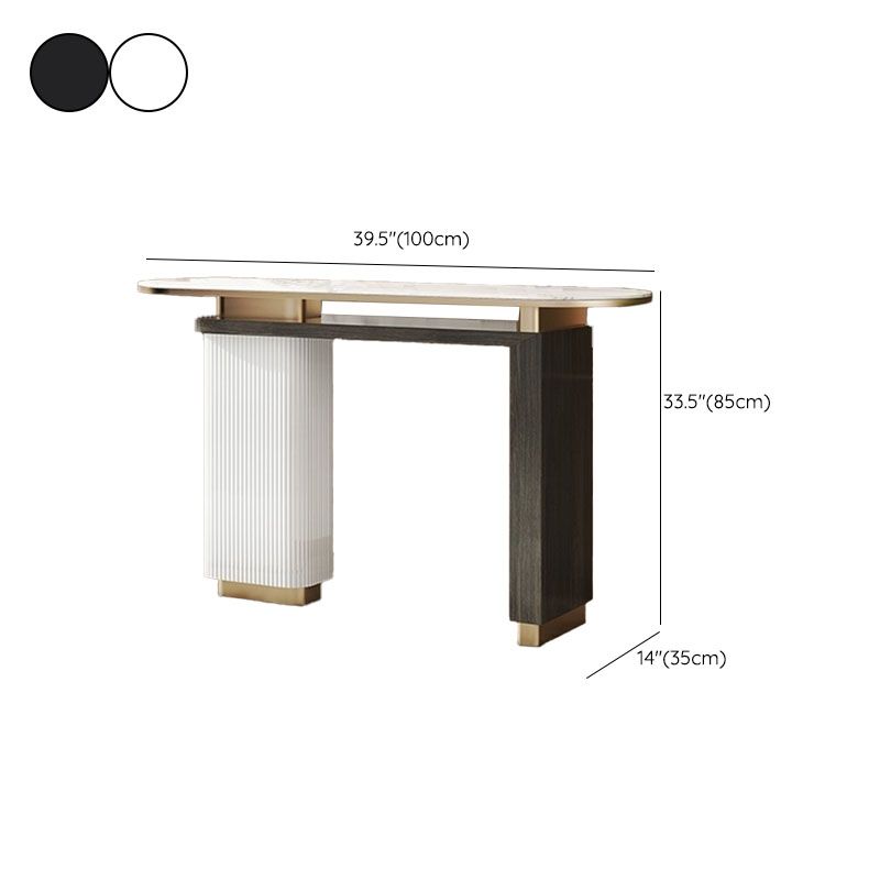 Oval Shape Contemporary Console Table Stone Console Sofa Table in Black and White