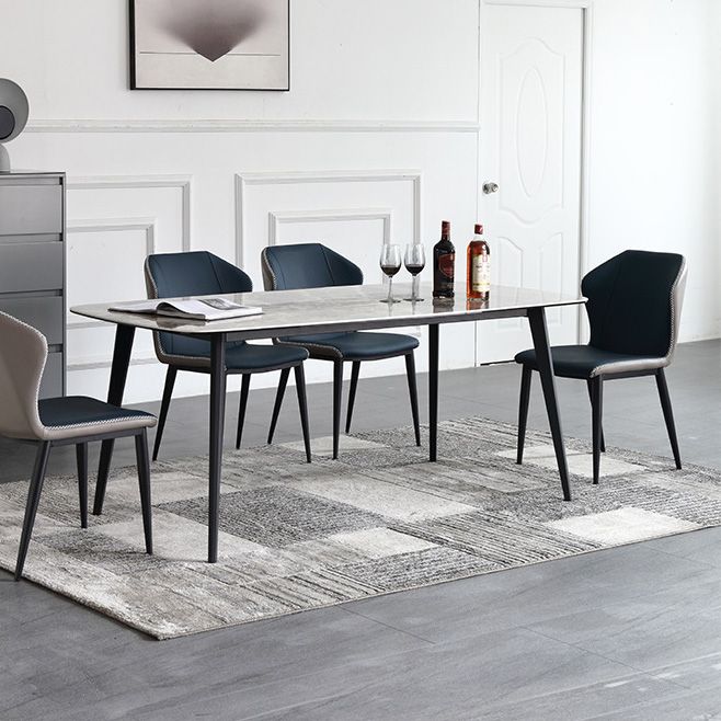 Industrial Rectangle Dining Table Gray Stone Top Dinette Table with Metal Legs Clearhalo 'Dining Tables & Seating' 'Dining Tables' 'dining_table' 'furn' 'furn_dining_table' 'Furniture' 'Kitchen & Dining Furniture' 1200x1200_c66f64f8-8a18-409e-9fce-73862d4a3e54