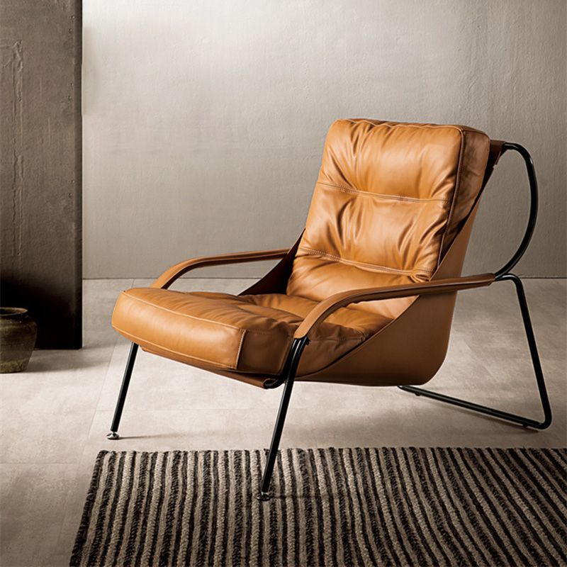 Industrial Genuine Leather Lounge Chair Solid Color Tufted Back Chair Clearhalo 'Accent Chairs' 'accent_chairs' 'Chairs & Seating' 'furn' 'furn_accent_chairs' 'Furniture' 'Living Room Furniture' 1200x1200_c66fbd99-1ff2-49a6-b790-48cea7eb1099