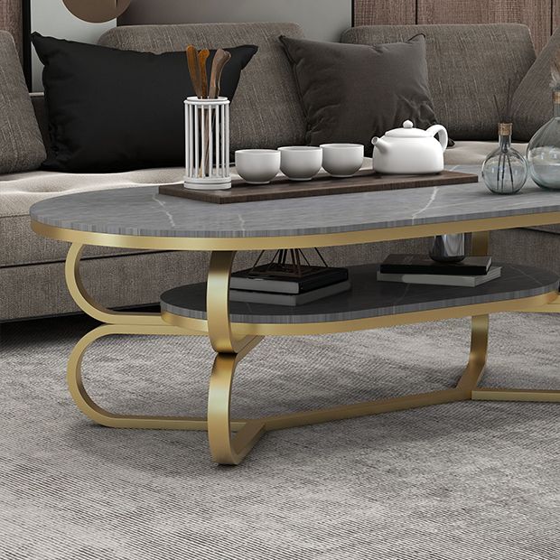 Metal Abstract Base Cocktail Table Oval Slate Top Coffee Table with Shelf Clearhalo 'Coffee & Accent Tables' 'Coffee Tables' 'coffee_tables' 'furn' 'furn_coffee_tables' 'Furniture' 'Living Room Furniture' 1200x1200_c676bdd3-db31-4395-93bb-1d87a9913a26