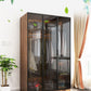 Modern Freestanding Wardrobe Armoire Tempered Glass Doors Wardrobe with Shelves
