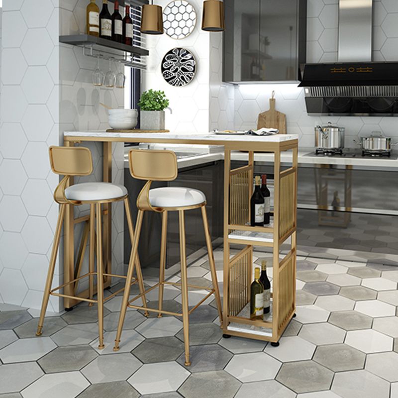 Modern Iron Bar Dining Table White Faux Marble Rectangle Indoor Bistro Table with Shelf Clearhalo 'Bar Furniture' 'Bar Tables' 'bar_tables' 'furn' 'furn_bar_tables' 'Furniture' 'furniture_bar_tables' 'Kitchen & Dining Furniture' 1200x1200_c679b937-b214-407f-a177-ea38fb40b1e8