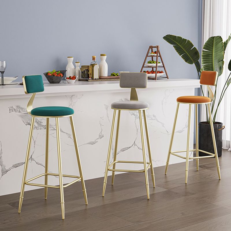 Glam Footrest Counter Stool Fabric Low Back Barstool with 4 Gold Iron Legs Clearhalo 'Bar Furniture' 'Bar Stools' 'bar_stools' 'furn' 'furn_bar_stools' 'Furniture' 'Kitchen & Dining Furniture' 1200x1200_c6825089-318b-4fae-a89a-941fe2094de8