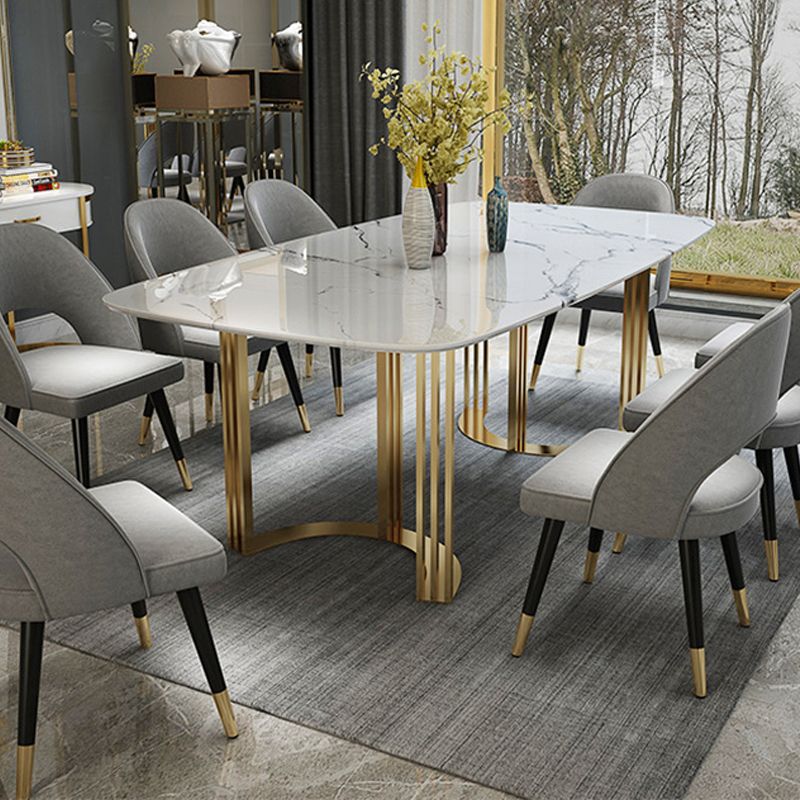 Glam Style Stone Table Dining Rectangle Table with Metal Legs for Home Use Clearhalo 'Dining Tables & Seating' 'Dining Tables' 'dining_table' 'furn' 'furn_dining_table' 'Furniture' 'Kitchen & Dining Furniture' 1200x1200_c68425c2-fd53-4013-83ee-cf41680a065a