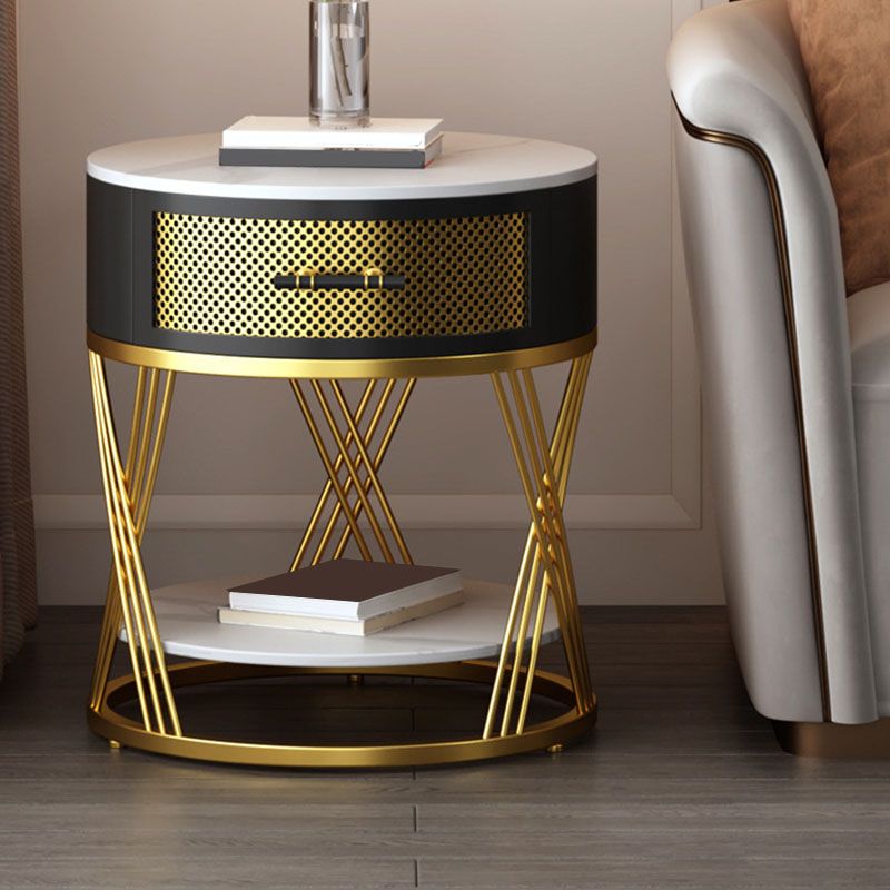 Modernistic Metal with Shelf Double Tier Living Room Drawer End Table Clearhalo 'Coffee & Accent Tables' 'End & Side Tables' 'end_side_tables' 'furn' 'furn_end_side_tables' 'Furniture' 'Living Room Furniture' 1200x1200_c68ffbb1-3ea7-4061-8a3d-953c45b82921