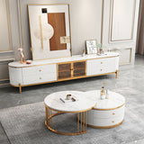 Glam Stone Top 4-Catrawer TV Stand TV White/ Grey Console con porte di vetro