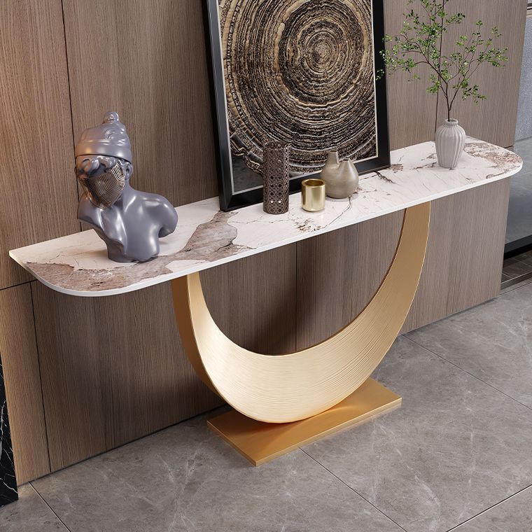 Glam Stone Console Table Stainless Steel Console Sofa Table for Hall