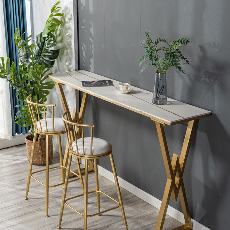 Glam Marble Bar Table with Rectangle Table Top Double Pedestal Table - 41.3" H Clearhalo 'Bar Furniture' 'Bar Tables' 'bar_tables' 'furn' 'furn_bar_tables' 'Furniture' 'furniture_bar_tables' 'Kitchen & Dining Furniture' 1200x1200_c69ea485-369b-4154-bae5-c91cc48df952