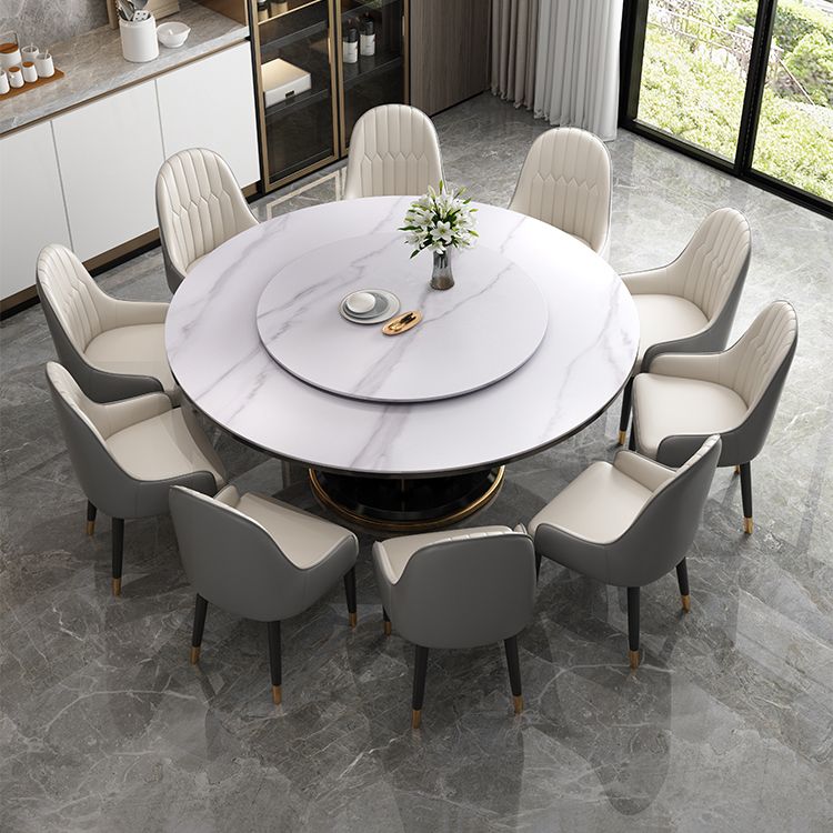 Mesa de comedor sencilla y moderna, mesa redonda con base de madera de caucho para comedor