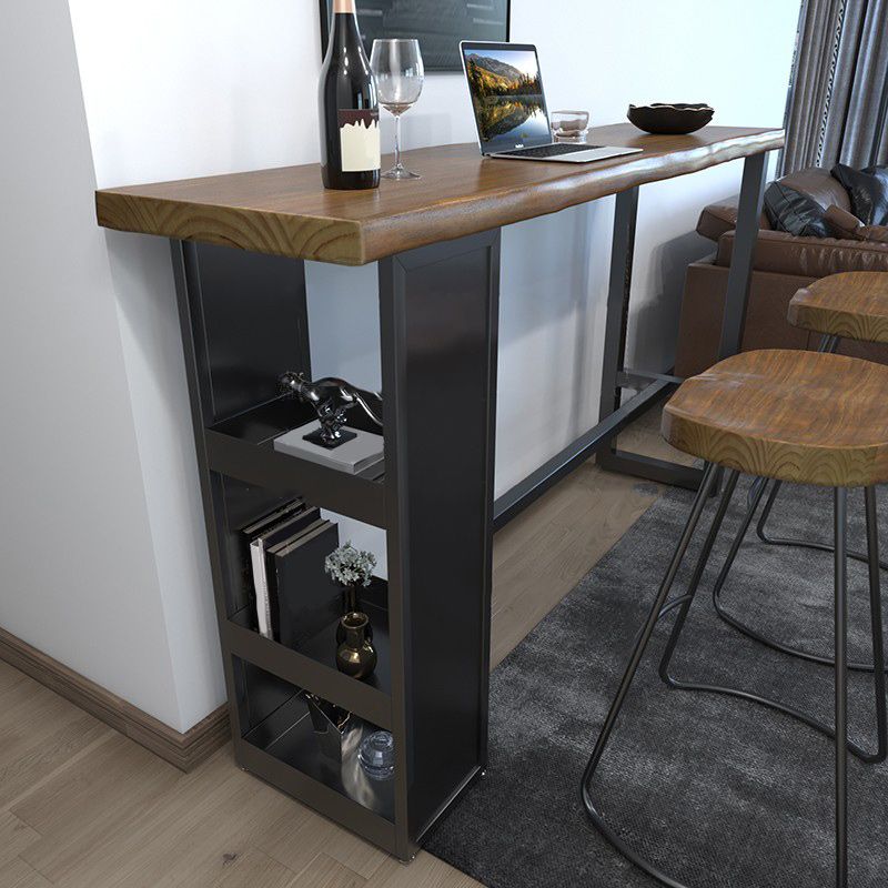 Pine Wood Bar Dining Table Modern Rectangle Bar Table with Trestle for Kitchen