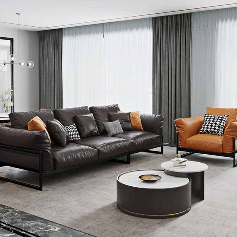 Genuine Leather Classic Industrial Sofa 33.46"High Square Arm Sofa & Bolster Pillows Clearhalo 'furn' 'furn_sofas' 'Furniture' 'furniture_sofas' 'kitchen' 'kitchen_sofas' 'Living Room Furniture' 'Sofa' 'sofas' 1200x1200_c6a3e266-5d4b-4873-8c64-996eecdc5bcf