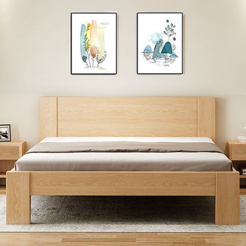 Scandinavisch houten paneel standaard bed met rechthoekig hoofdeinde