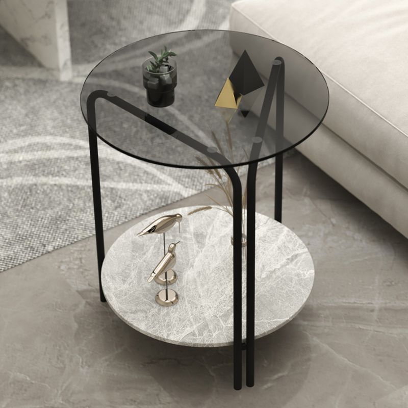 Modern Round Glass Side Table Dia 19.7" 4 Legs End Table with Shelf