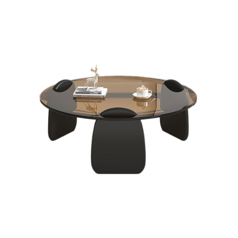 3 Legs Coffee Cocktail Table with Round Glass Top Contemporary Clearhalo 'Coffee & Accent Tables' 'Coffee Tables' 'coffee_tables' 'furn' 'furn_coffee_tables' 'Furniture' 'Living Room Furniture' 1200x1200_c6afbb3d-3470-4316-beea-4ecf13698ae8
