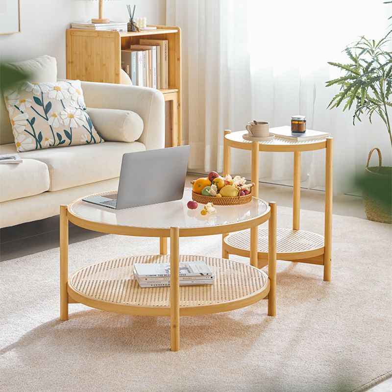 Tropical Coffee Table Glass 4 Legs Storage Round Coffee Cocktail Table Clearhalo 'Coffee & Accent Tables' 'Coffee Tables' 'coffee_tables' 'furn' 'furn_coffee_tables' 'Furniture' 'Living Room Furniture' 1200x1200_c6b1ca61-ebaa-45d1-91c1-3638fce8d4d9