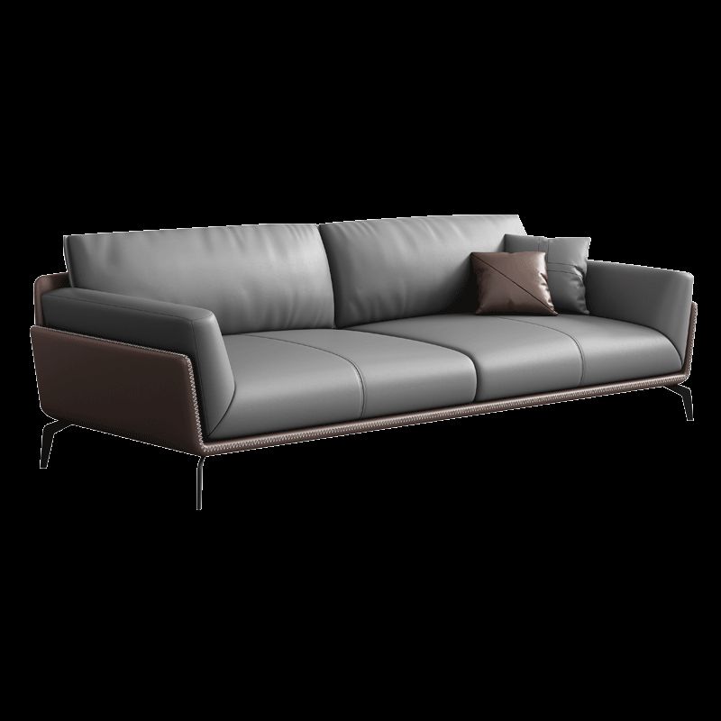 Modern Style Gray Leather Sofa Flared Arm Loose Back Sofa with Pillows Clearhalo 'furn' 'furn_sofas' 'Furniture' 'Living Room Furniture' 'Sofa' 'sofas' 1200x1200_c6b683ee-7fcb-48d2-b89a-d2ed942ceaa8