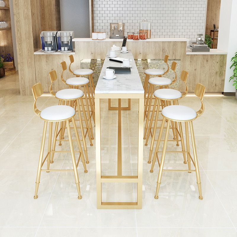 Glam Bar-height Table White Faux Marble Top Fixed Pub Table for Patio Clearhalo 'Bar Furniture' 'Bar Tables' 'bar_tables' 'furn' 'furn_bar_tables' 'Furniture' 'Kitchen & Dining Furniture' 1200x1200_c6b98fcf-b703-4307-bb30-b90aa7b91eb9