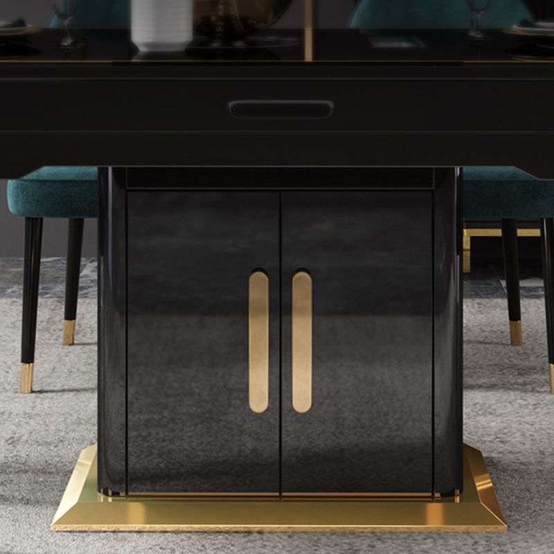 Modern Collapsible Glass Desktop Dining Table with Lockers for Dining Room Clearhalo 'Dining Tables & Seating' 'Dining Tables' 'dining_table' 'furn' 'furn_dining_table' 'Furniture' 'Kitchen & Dining Furniture' 1200x1200_c6ba3a69-1fd3-4fea-a26e-219e9eeadd0d