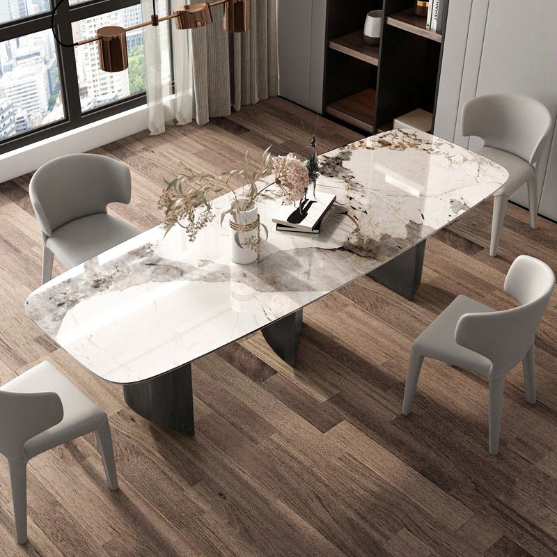 Modern Sintered Stone Rectangle Dining Set Standard Height Black Legs Home Use Dining Set Clearhalo 'Dining Room Sets' 'Dining Tables & Seating' 'dining_room_set' 'furn' 'furn_dining_room_set' 'Furniture' 'furniture_dining_room_set' 'Kitchen & Dining Furniture' 'kitchen&dining_furn' 'kitchen' 1200x1200_c6be35f7-98ad-4820-826c-f7f4723a333a