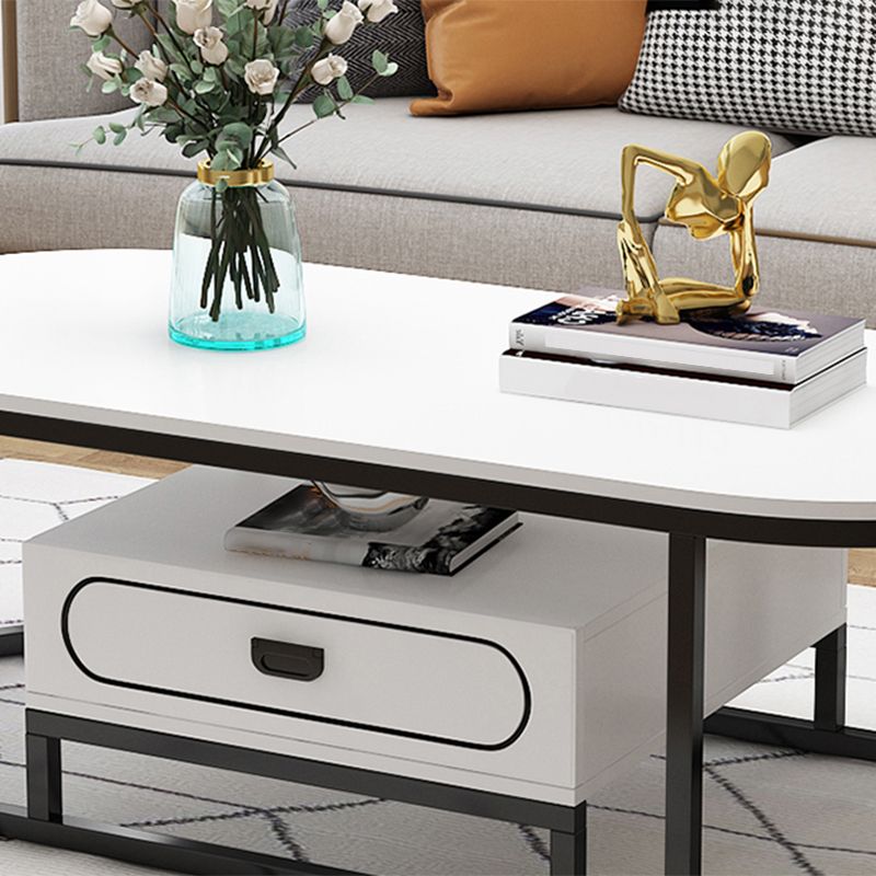 Oval Tempered Glass Frame Base Design Modern Style Coffee Table with Drawers