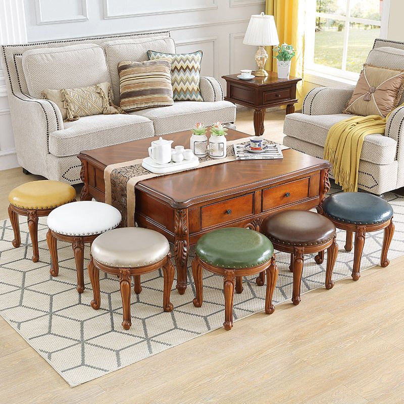 Mid-Century Modern Plain Pouf PU Leather Round Water Resistant Chair Ottoman Clearhalo 'furn' 'furn_ottomans_poufs' 'Furniture' 'Living Room Furniture' 'Ottomans & Poufs' 'ottomans_poufs' 1200x1200_c6c0f73c-0e33-4f1c-aab8-0ba85fe1c758