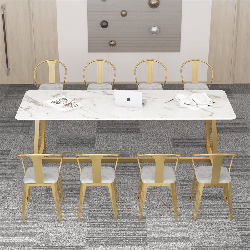 Rectangle Office Table Industrial Meeting Desk with Trestle Base Clearhalo 'furn' 'furn_office_desk' 'Furniture' 'Office Desks' 'Office Furniture' 'office_desk' 1200x1200_c6c10ffd-1e23-4edc-94e1-31e4847077a5