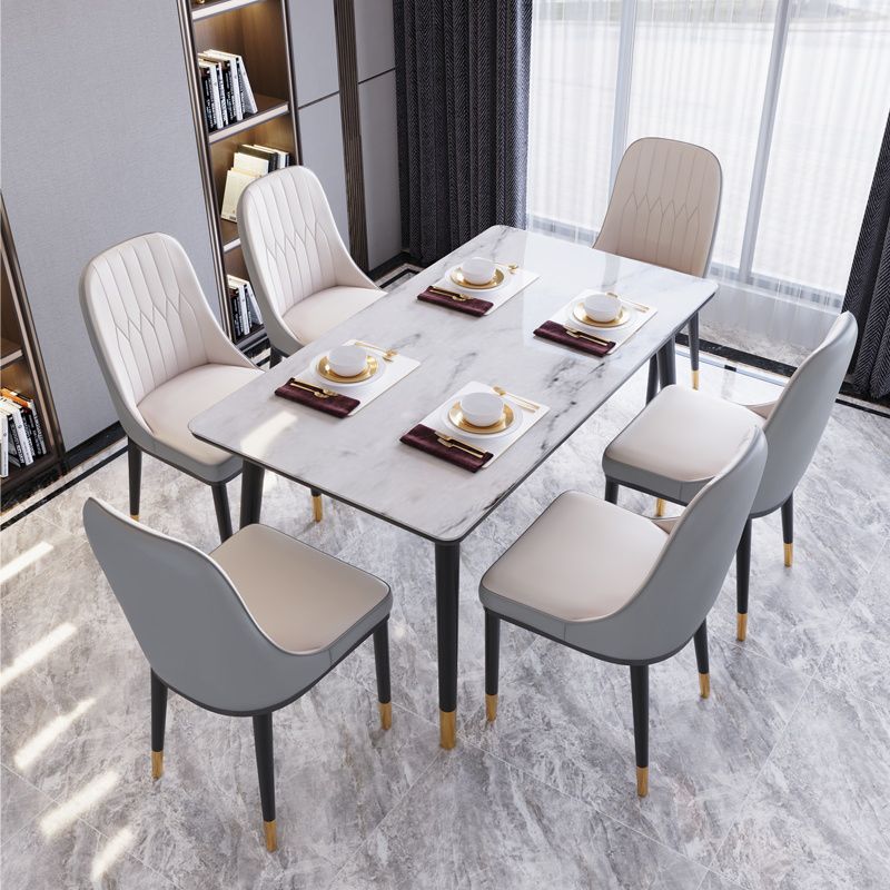 Modern White Slate Rectangular Dining Table Set with Four-leg Rubber Wood Base Clearhalo 'Dining Room Sets' 'Dining Tables & Seating' 'dining_room_set' 'furn' 'furn_dining_room_set' 'Furniture' 'furniture_dining_room_set' 'Kitchen & Dining Furniture' 'kitchen&dining_furn' 'kitchen' 1200x1200_c6c4cb71-a29d-49f2-9442-2985294620a9
