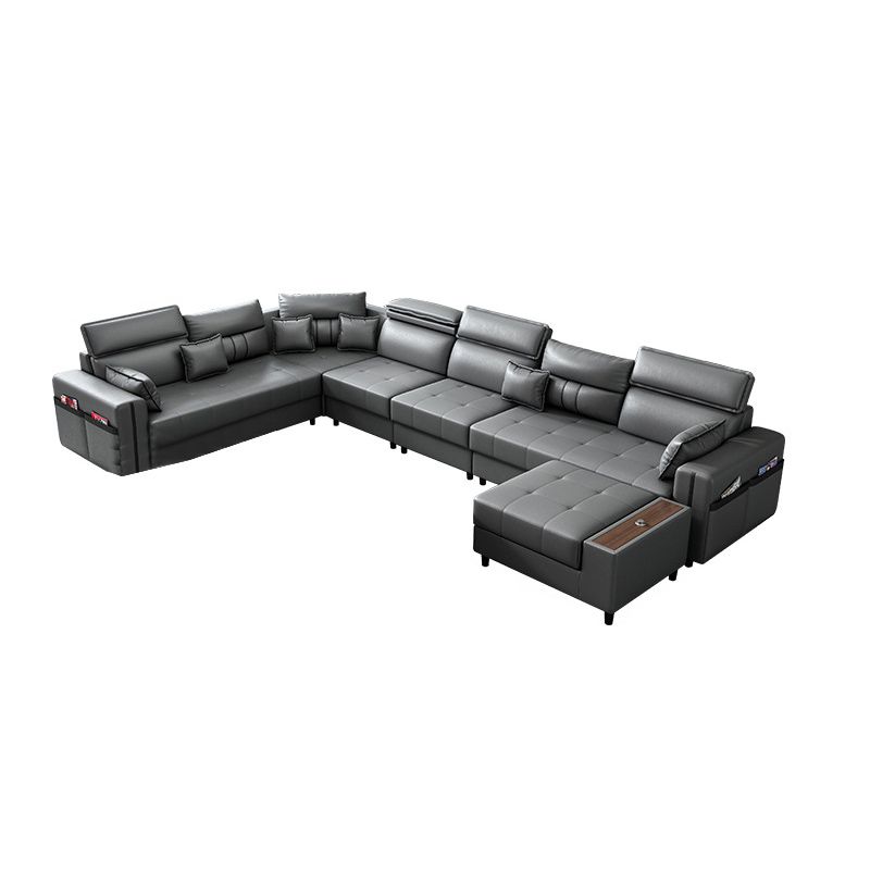 Square Arm Grey Cushion Back Contemporary Storage Adjustable Living Room Sofa Clearhalo 'Furniture' 'furniture_sectionals' 'kitchen' 'kitchen_sectionals' 'Living Room Furniture' 'Sectionals' 1200x1200_c6c4e37f-b9bd-42b9-88dd-58ef828e2c72