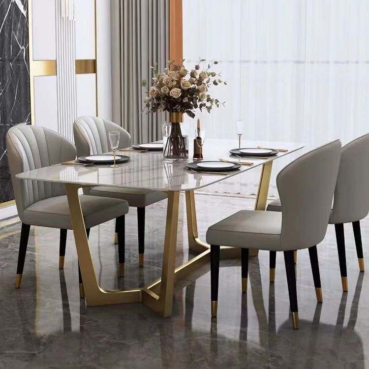 Glam Dinette Table Stone Rectangle Dining Room Table in White Clearhalo 'Dining Tables & Seating' 'Dining Tables' 'dining_table' 'furn' 'furn_dining_table' 'Furniture' 'Kitchen & Dining Furniture' 1200x1200_c6c6e416-ebcd-4605-b816-9d012f9b3ba1