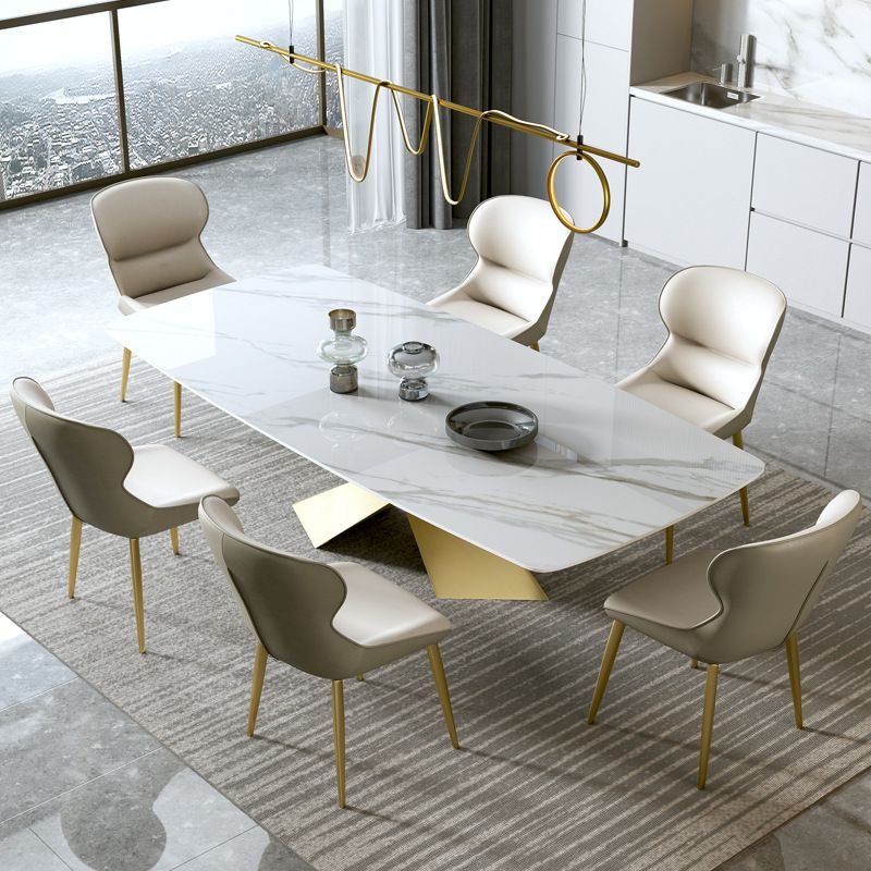 Stone Top Dining Table Traditional Luxury Rectangle Table with Pedestal Base Clearhalo 'Dining Tables & Seating' 'Dining Tables' 'dining_table' 'furn' 'furn_dining_table' 'Furniture' 'Kitchen & Dining Furniture' 1200x1200_c6c88587-f62d-47ae-89c8-1e9a7cdbfa65