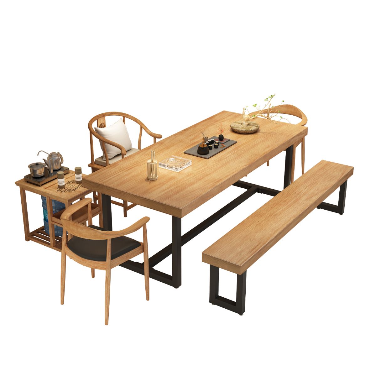 Metal Industrial Rectangle Dining Table Wood Top Table with Trestle Base Clearhalo ' dining_table' 'Dining Tables & Seating' 'Dining Tables' 'furn' 'furn_dining_table' 'Furniture' 'furniture_dining_table' 'Kitchen & Dining Furniture' 'kitchen&dining_furn' 'kitchen' 'kitchen_dining_table' 1200x1200_c6cd3481-4e0d-4f8e-a5f8-46a2f025870b