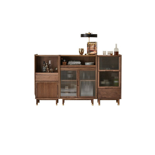 Storage Solid Wood Glass Door Cabinet Mid Century Chest in Walnut Clearhalo 'Cabinets & Chests' 'cabinets_chests' 'furn' 'furn_cabinets_chests' 'Furniture' 'Living Room Furniture' 1200x1200_c6d0b06f-64b8-4175-8d44-de0e040de413