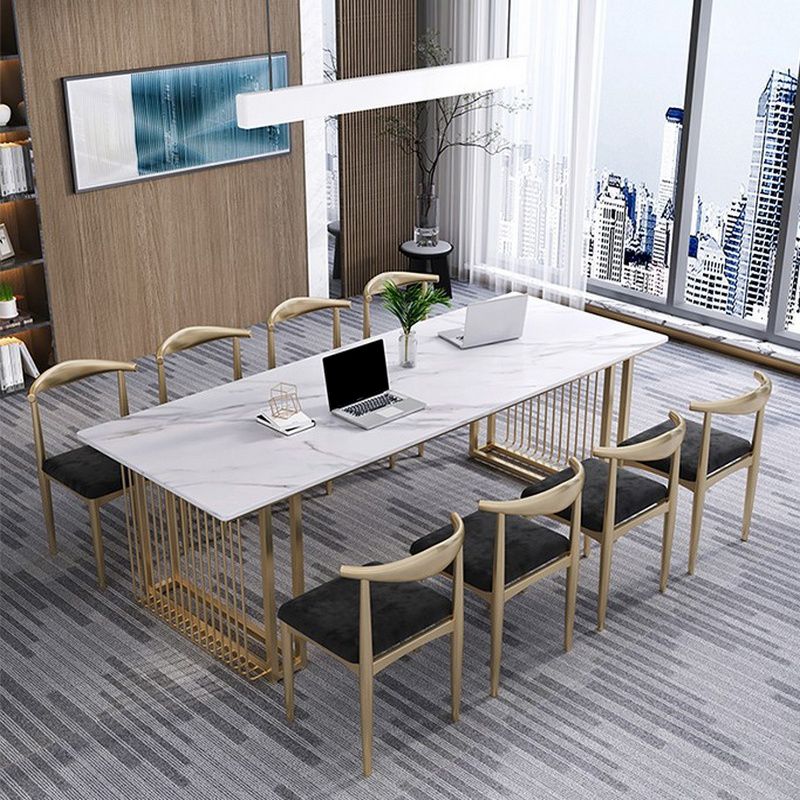 Descripción de escritura de piedra de mesa moderna de oficina moderna de forma rectangular en blanco