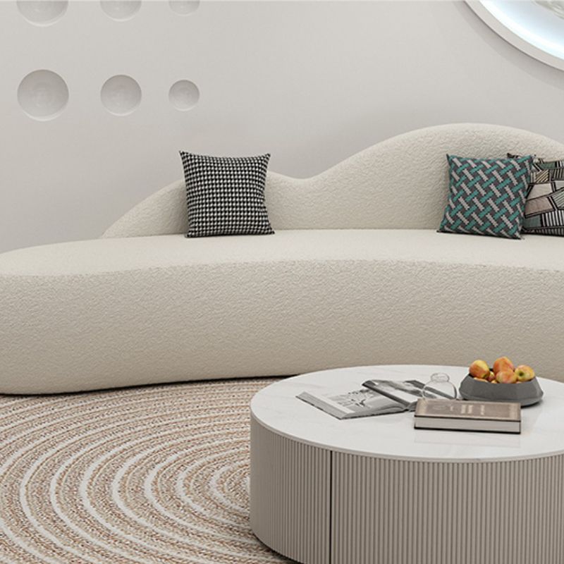 White Wool Curved Sofa Nordic 39.4" D Armless Sofa with Pillows