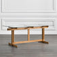 Clear Modern Rectangle Glass Dining Table with Solid Wood Trestle Base