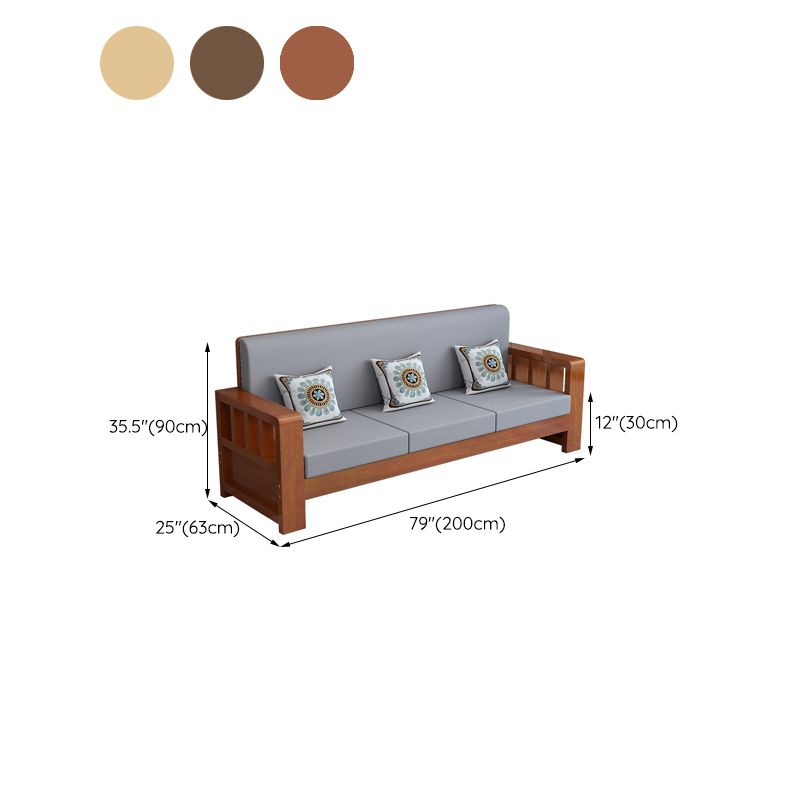 Moderne boerderijbank in massief hout met vierkante armen voor woonkamer