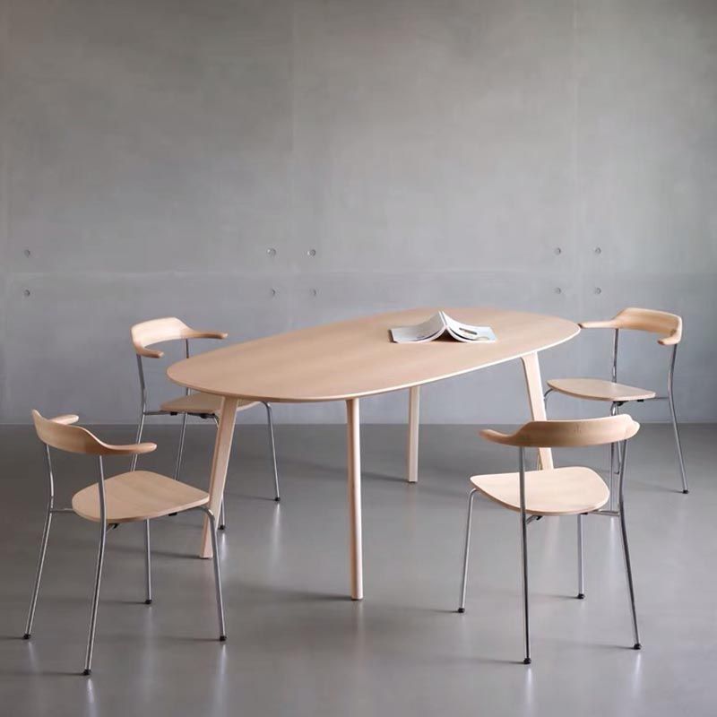 Oval Solid Wood Dining Table Modern Furniture with 4 Legs for Apartment