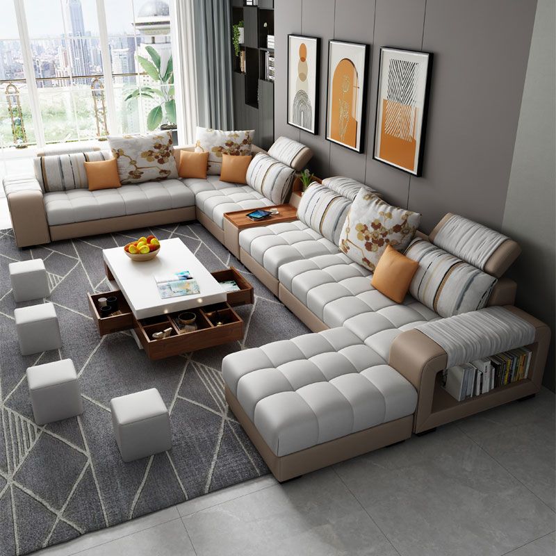 Modern Pillowed Back Cushions Sofa Tufted Sectionalwith Storage for Living Room Clearhalo 'furn' 'furn_sectionals' 'Furniture' 'furniture_sectionals' 'kitchen' 'kitchen_sectionals' 'Living Room Furniture' 'Sectionals' 1200x1200_c6df1700-40aa-43be-aa3e-f271cc93e1a0